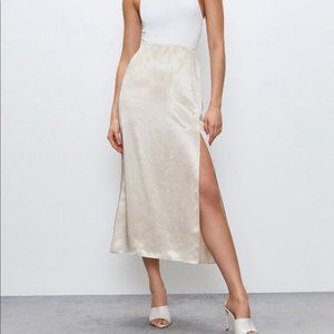 Truffle Brown Babaton Aldus Satin Slit Skirt